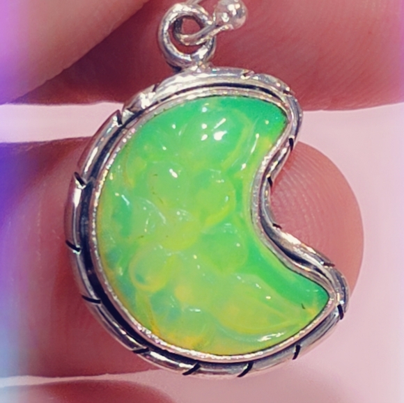 Carved Neon Opal Sterling Silver Gemstone Earrings - Picture 4 of 4